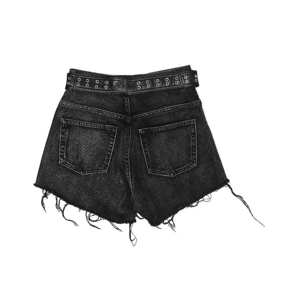 $225 The Kooples Black Wash Denim Shorts with Grommet Belt‎ Distressed - Picture 2 of 9